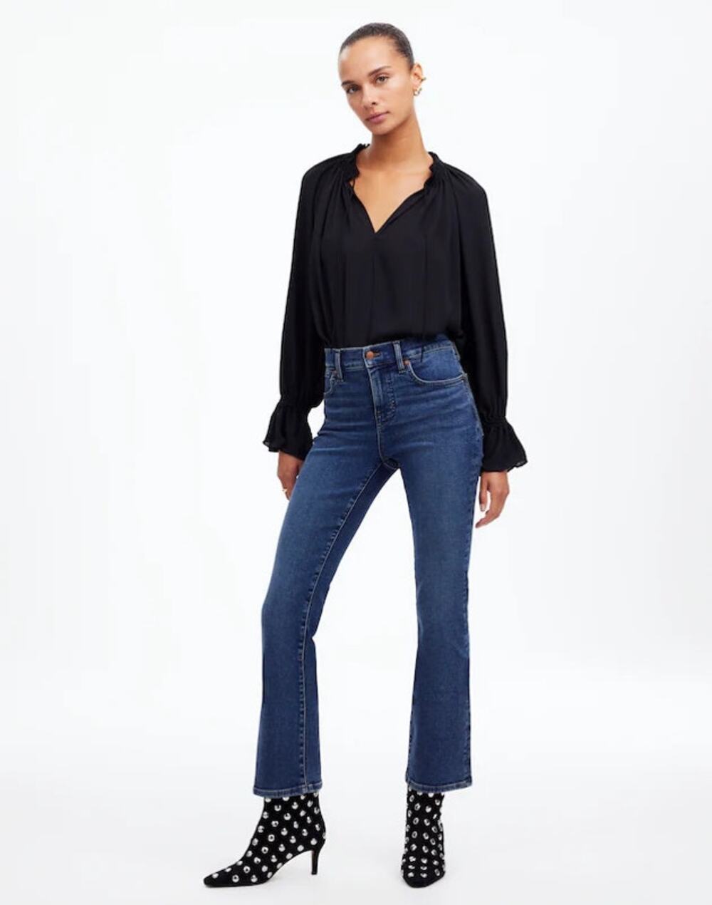 Madewell Kick Out Crop Jeans Womens 24 Lenior Wash Mid Rise Flare Denim